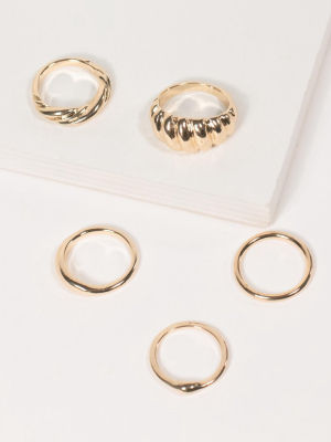 Gold Simple Band Ring Set