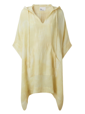 Butter Yellow Tie Dye Cotton Hooded Poncho