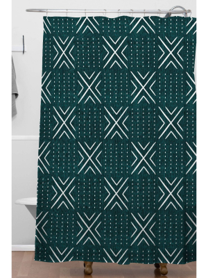 Little Arrow Design Cloth Tile Shower Curtain Dark Green - Deny Designs