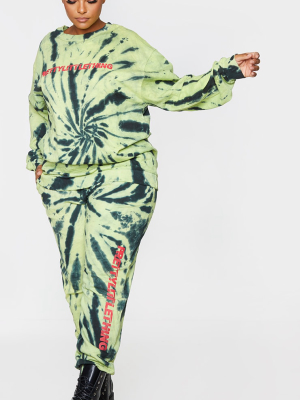 Prettylittlething Plus Green Tie Dye Logo Joggers