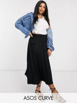 Asos Design Curve Midi Skirt With Pockets In Black