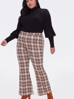 Plus Size Plaid Flare Pants