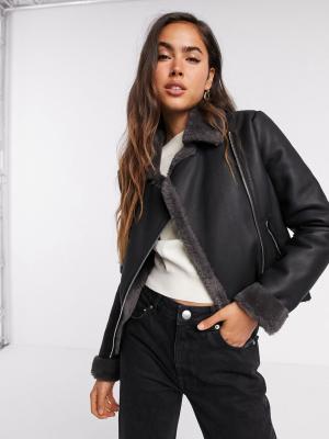 Mango Aviator Jacket In Black