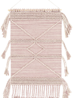 Zanafi Tassels Hand Woven Wall Hanging In Pale Pink