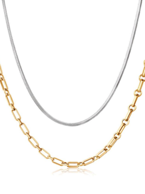 Chain Mixed Metal Necklace Layering Set