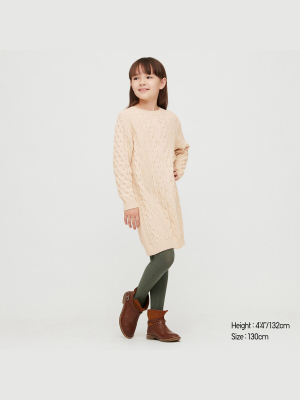 Girls Cable Crew Neck Long-sleeve Dress