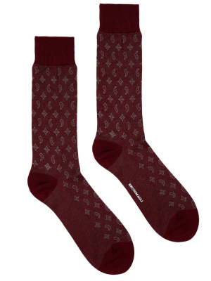 Men's Icon Patterned Graphic Dress Socks - Wine