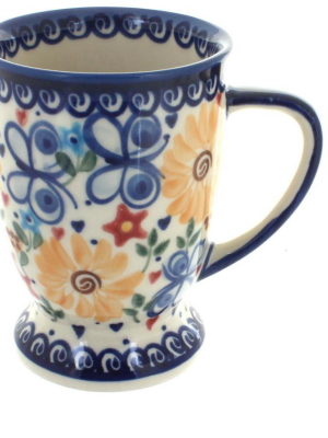 Blue Rose Polish Pottery Butterfly Pedestal Coffee Mug