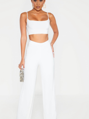 Cream Slinky Detail Wide Leg Pants