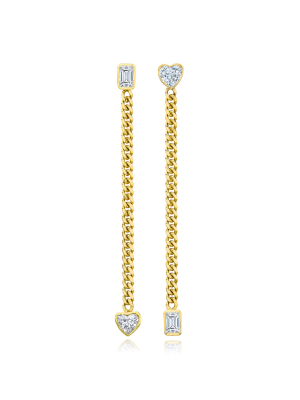 Fancy Cut Diamond 18k Yellow Gold Drop Earrings