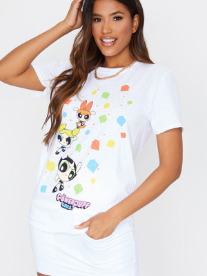 White Powerpuff Girls Heart Printed Fitted T Shirt