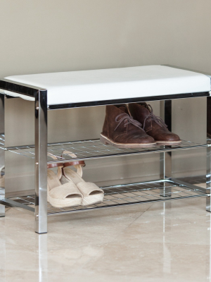 Danya B. Leatherette Storage Entryway Bench With Chrome Frame - White