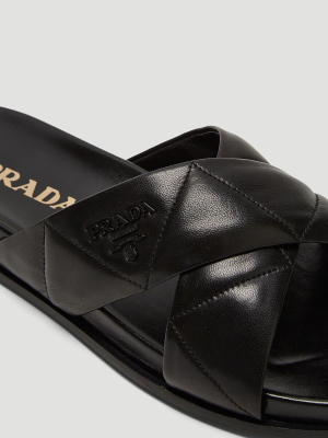 Prada Logo Quilted Crossover Slides