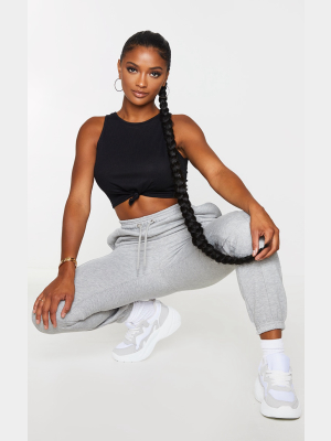 Shape Black Rib Knot Front Crop Top