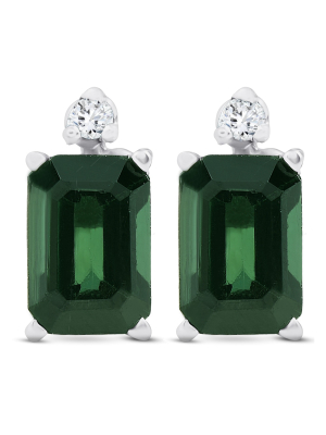 Pompeii3 1 1/3ct Green Tourmaline Diamond Studs 14k White Gold