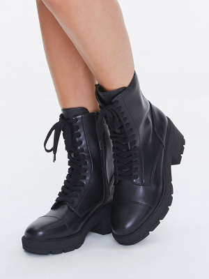 Faux Leather Lace-up Ankle Boots