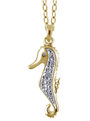 Women's Sterling Silver Accent Round-cut White Diamond Pave Set Seahorse Pendant (18")