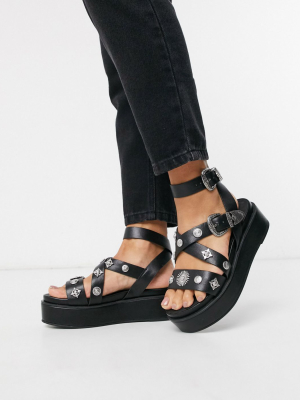 Asos Design Tyler Chunky Western Flatforms In Black