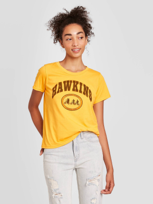 Women's Stranger Things Hawkins Short Sleeve Graphic T-shirt - Yellow