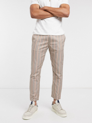 Topman Straight Leg Sweatpant In Brown Stripe