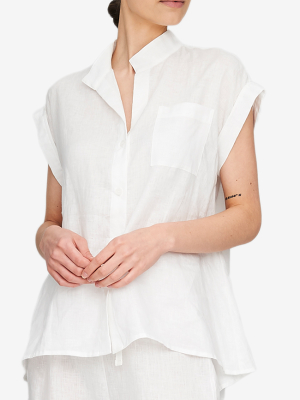 Cuffed Sleeve Shirt White Linen