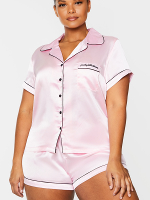 Prettylittlething Plus Pink Satin Pocket Pj Set