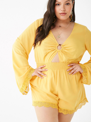 Plus Size Crochet Trim Romper