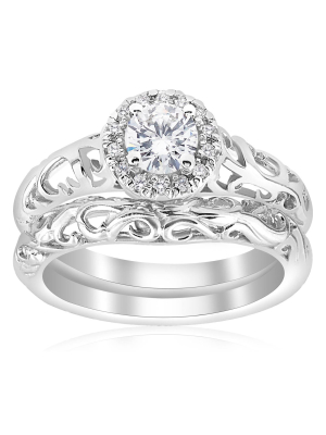 Pompeii3 5/8ct Round Diamond Vintage Engagement Wedding Ring Set 14k White Gold