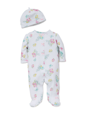 Meadow Floral Footed One-piece And Hat