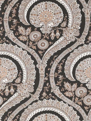 Les Indiennes Wallpaper In Black And Tan Color By Nina Campbell