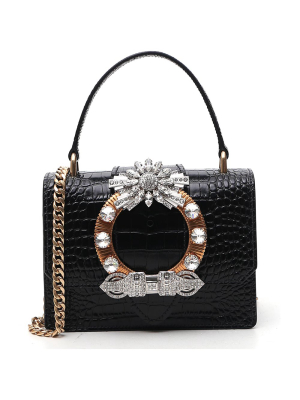 Miu Miu Jewelled Buckle Embossed Tote Bag