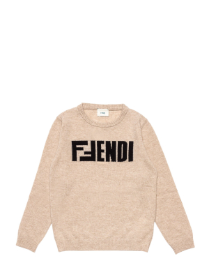 Fendi Kids Logo Detailed Crewneck Jumper