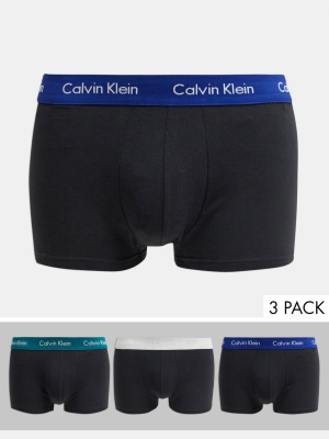 Calvin Klein 3 Pack Cotton Stretch Low Rise Trunks In Black