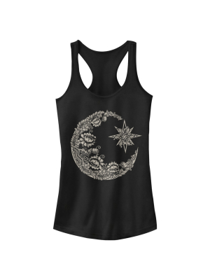 Junior's Chin Up Lace Print Moon Racerback Tank Top