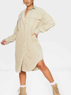 Sand Oversized Cord Shirt Dress