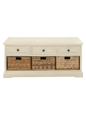 Wood Storage Cabinet 3 Wicker Baskets 3 Drawers White - Olivia & May