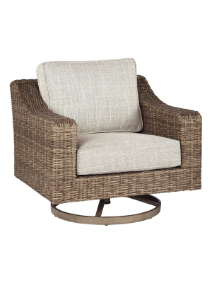 Woven Swivel Chair With Cushioned Seat Brown/beige - Benzara