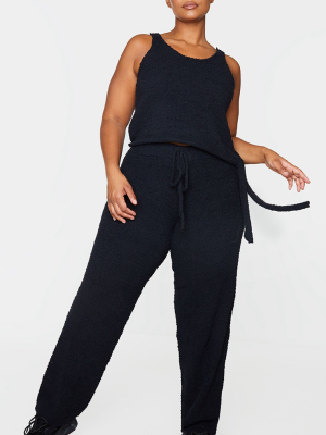 Plus Black Fluffy Knit Wide Leg Trouser