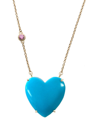 Love Turquoise Heart Necklace With Gold Setting Sale