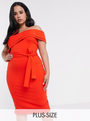 Lavish Alice Plus One Shoulder Belted Midi Dress In Red