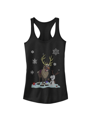 Junior's Frozen Christmas Sweater Friends Racerback Tank Top