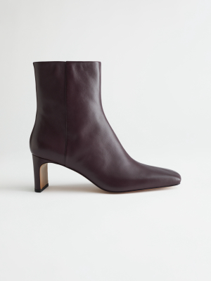 Slim Block Heel Leather Boots