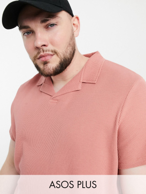 Asos Design Plus Waffle Revere Polo Shirt In Dusty Pink