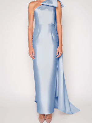 Alexandra Silk And Wool Column Gown With Removable Cape