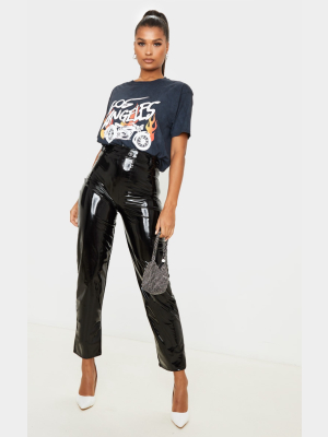 Black Vinyl Straight Leg Pants