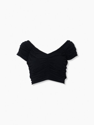 Ruched Cap-sleeve Crop Top