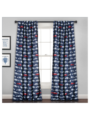 52"x84" Classic Car Frenzy Room Darkening Window Curtain Set Navy/red - Lush Décor