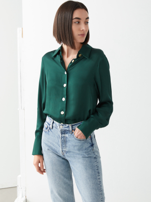 Shell Button Satin Blouse