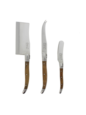 3pc Stainless Steel Laguiole Olive Wood Cheese Knife Set - French Home