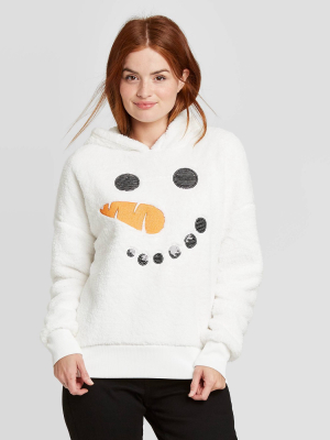 Women's Snowman Sherpa Hooded Sweatshirt - White